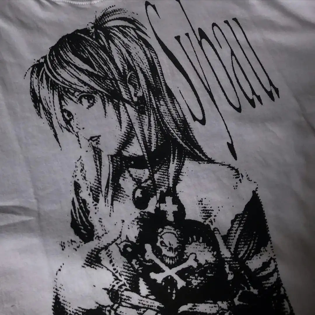 Y2K Street Harajuku Gothic Printing White Short sleeve Punk Hip Hop T shirt Fashion Gothic Casual Pure Cotton Loose Tops Unisex