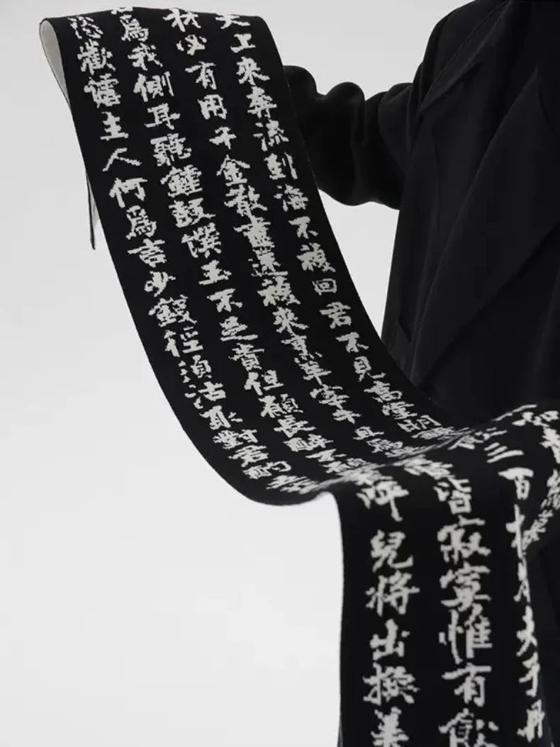 Men Double Sided Chinese Character Jacquard Scarf Poet Li Bai Qiangjinjiu Couple Warm Black White Imitation Rabbit Fleece Scarf