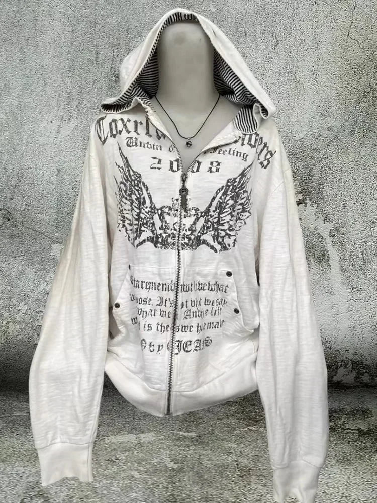 Y2K New Street Fashion Trend Fur Collar Zipper Hoodie Women Harajuku Casual Loose Catching Thick Sweatshirt Unisex Warm Hoodie