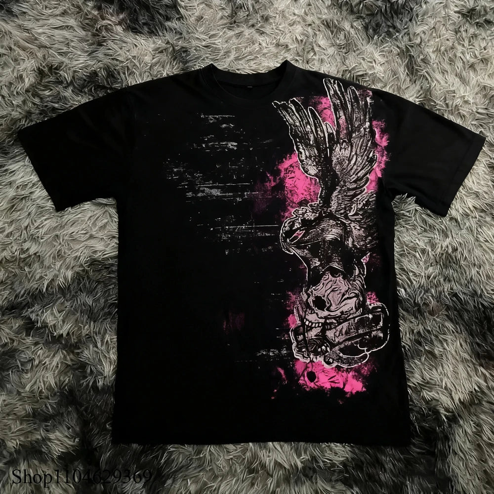 Classic Y2K Gothic Style T-shirt Print Oversized T Shirt High Street Shirts Gothic Round Neck Cotton Tops New Mens Women T Shirt