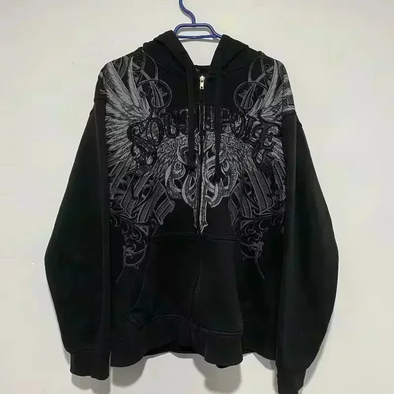 Y2K New Street Fashion Trend Fur Collar Zipper Hoodie Women Harajuku Casual Loose Catching Thick Sweatshirt Unisex Warm Hoodie