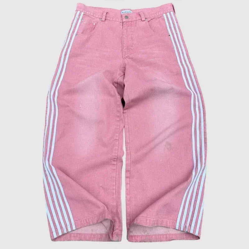 American Y2K New Casual Loose Pattern Print Loose Jeans Women Street Hip Hop Retro Oversized Wide-leg Pants Unisex Mopping Jeans