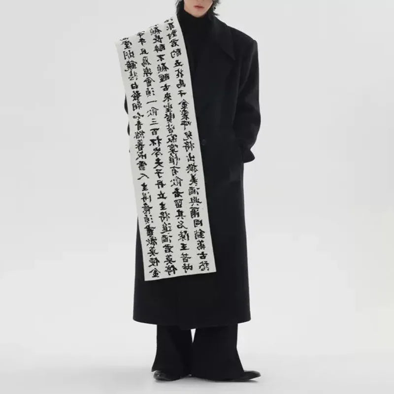 Men Double Sided Chinese Character Jacquard Scarf Poet Li Bai Qiangjinjiu Couple Warm Black White Imitation Rabbit Fleece Scarf