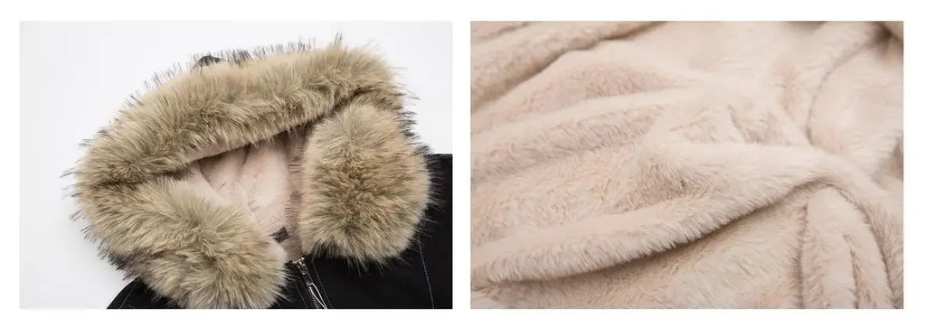 2025 European and American new winter thickened fur collar hoodie Y2K couple down cotton warm jacket fashionable and versatile