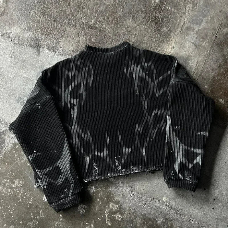 Men's or women's sportswear Y2K striped multifunctiona top retro long sleeved Harajuku punk gothic high street slim fit pullover