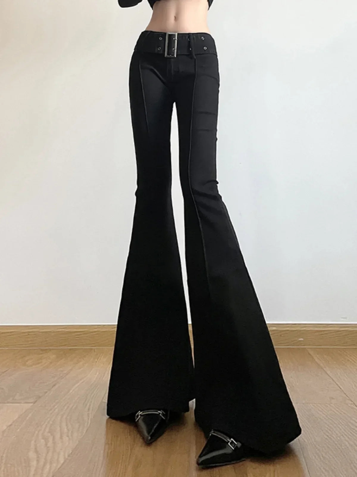 2025 Y2k Retro Emo 2000s Women's Black Flare Pants Streetwear Fashion Trousers Harajuku Wide Yoga Pants 90s Aesthetic Clothes