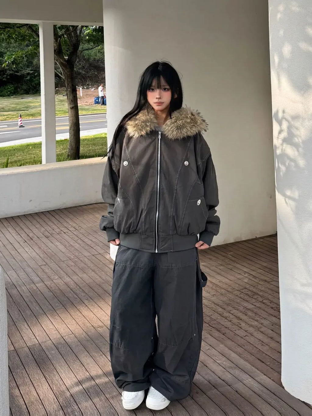 2025 European and American new winter thickened fur collar hoodie Y2K couple down cotton warm jacket fashionable and versatile