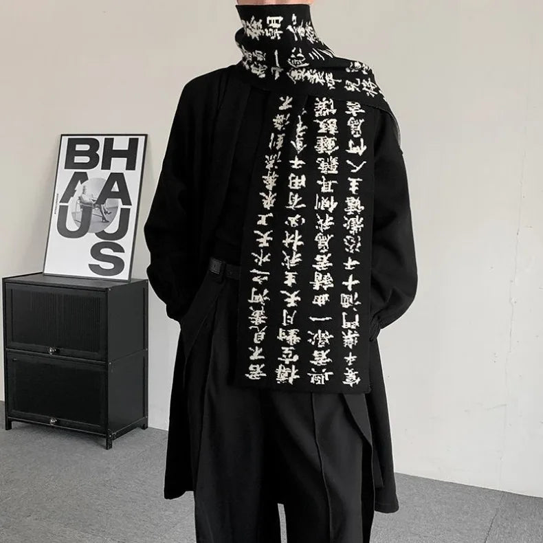 Men Double Sided Chinese Character Jacquard Scarf Poet Li Bai Qiangjinjiu Couple Warm Black White Imitation Rabbit Fleece Scarf
