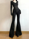 2025 Y2k Retro Emo 2000s Women's Black Flare Pants Streetwear Fashion Trousers Harajuku Wide Yoga Pants 90s Aesthetic Clothes