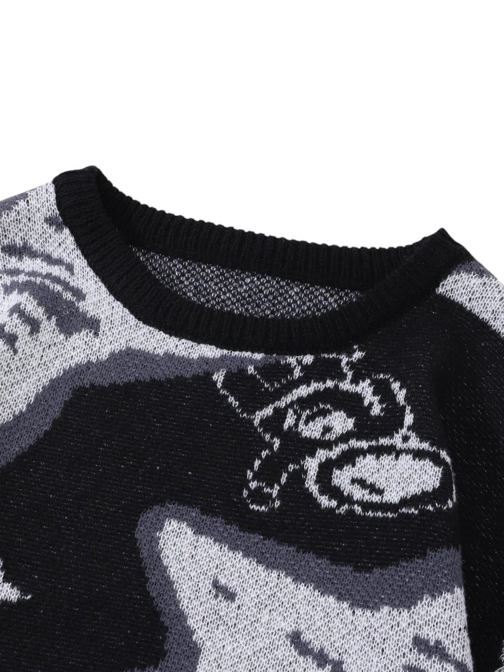 AuraXclusive men's black and grey jacquard knit pullover sweater featuring a round neck and astronaut star-picking pattern