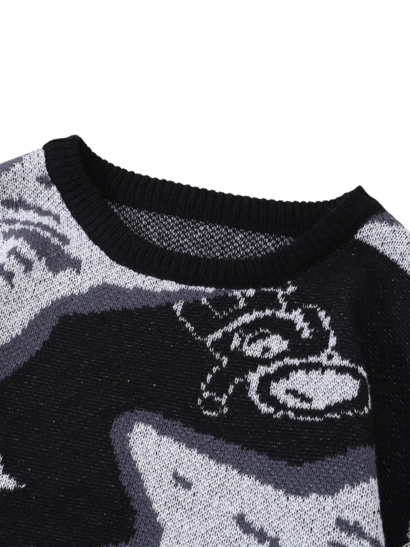AuraXclusive men's black and grey jacquard knit pullover sweater featuring a round neck and astronaut star-picking pattern