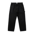 AuraXclusive black baggy denim jeans with a loose fit, button fly, and vintage wash, perfect for Y2K hip hop style.