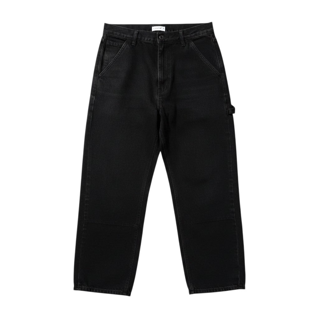 AuraXclusive black baggy denim jeans with a loose fit, button fly, and vintage wash, perfect for Y2K hip hop style.