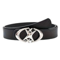 AuraXclusive unisex black PU leather belt featuring a stylish silver-tone oval cross metal buckle