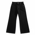 AuraXclusive black wide-leg denim jeans with a mid-rise waist, zipper fly, and classic five-pocket design.