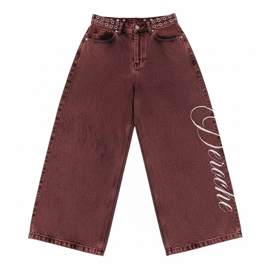 Y2K Washed Red Baggy Jeans – High-Waist Wide-Leg Streetwear