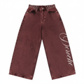 Y2K Washed Red Baggy Jeans – High-Waist Wide-Leg Streetwear